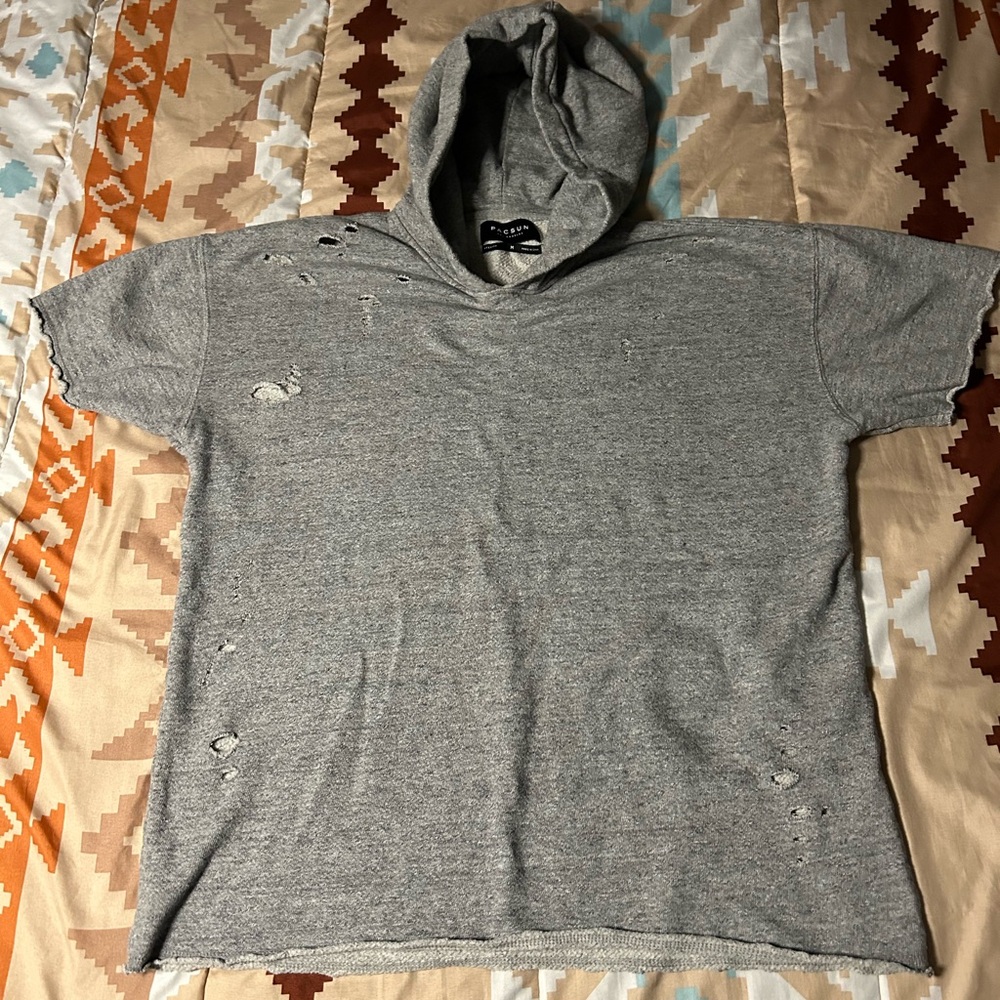 PacSun men’s distressed gray hooded shirt M “Boxy fit”